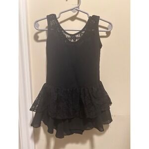 Black Sleeveless Girls Lace Sz 6-7 (120) Leotard with Built in Lace Tutu Skirt